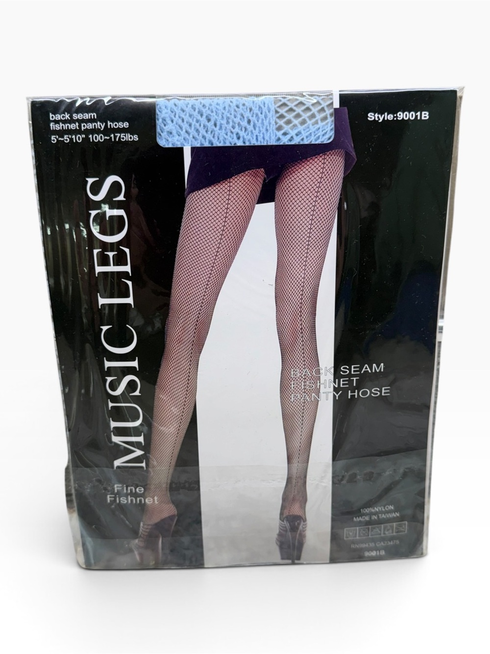 Music Legs Fishnet Back Seam Pantyhose 9001B OS 5’-5’10” 100-175lbs Light Blue